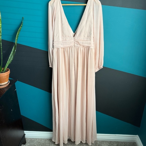 Lulu's Pink Ruched Wrap Gown with V-Neck - Picture 9 of 16
